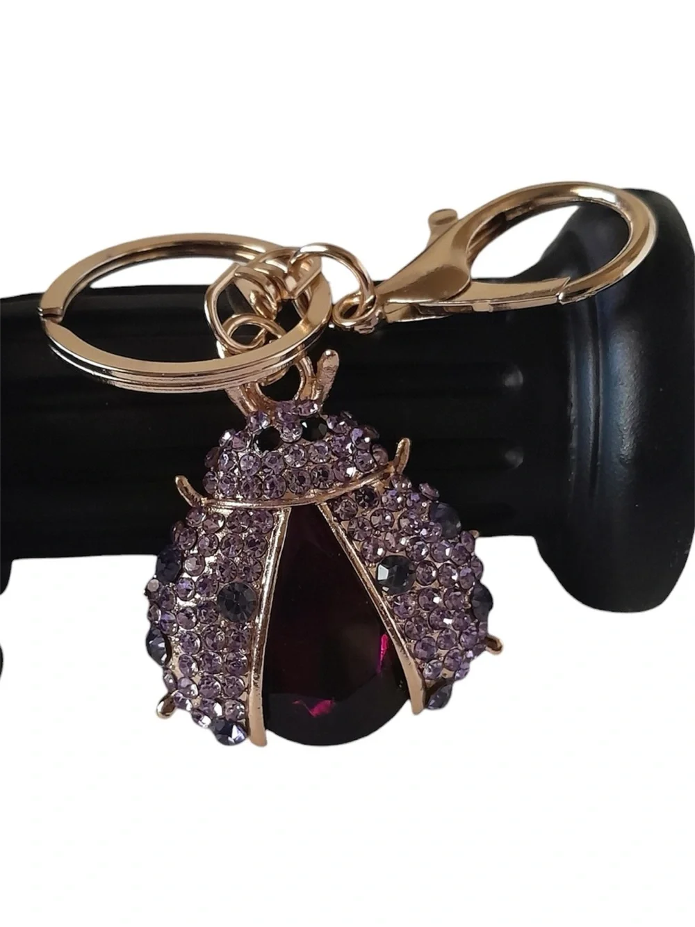 Rhinestone Ladybug Keychain Bling Crystal Bag Charm 1pc